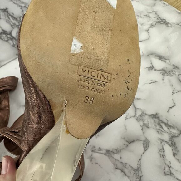 Giuseppe Zanotti Designs Lucite Clear Wedge Sandals Size 38 Bronze Leather Strap - Picture 11 of 11